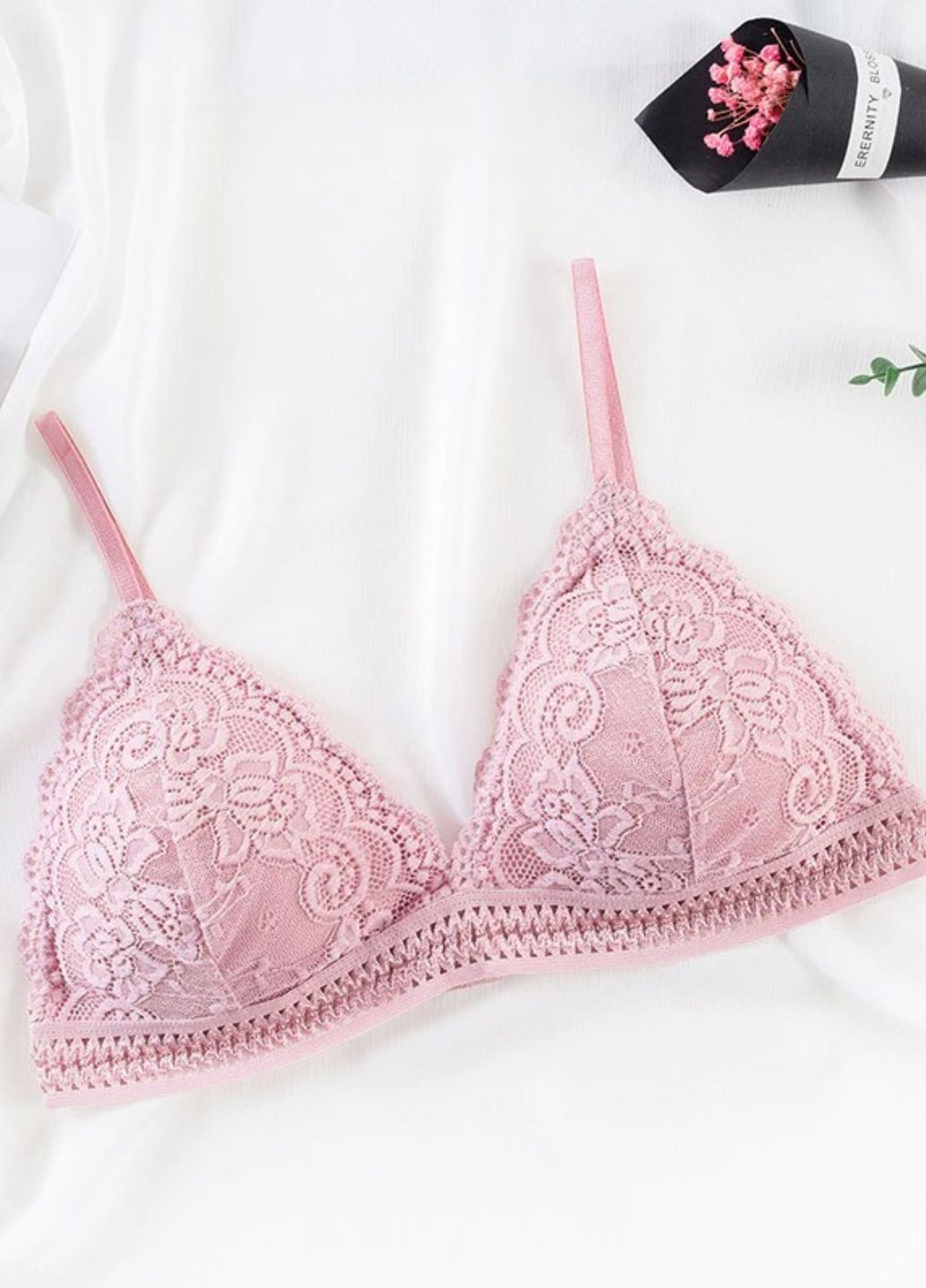 Розовый бралетт кружевной бюстгальтер-бралет с резинкой по низу (1963-44) Macarena без косточек нейлон