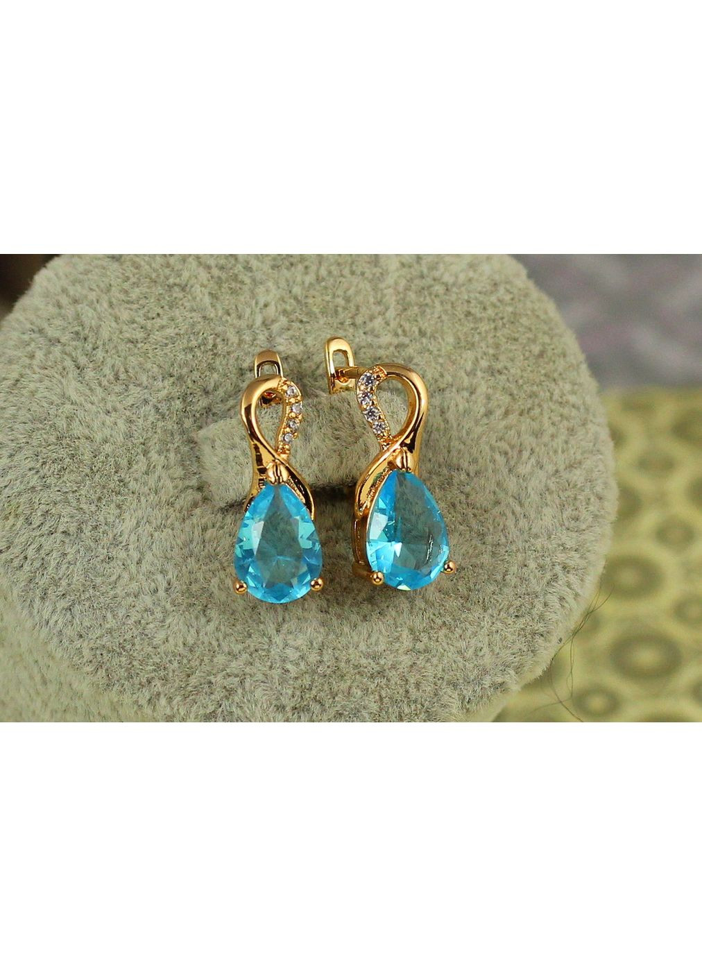 Серьги Скандинавия с голубым камнем 1,8 см золотистые love-shopping Xuping Jewelry (354660553)