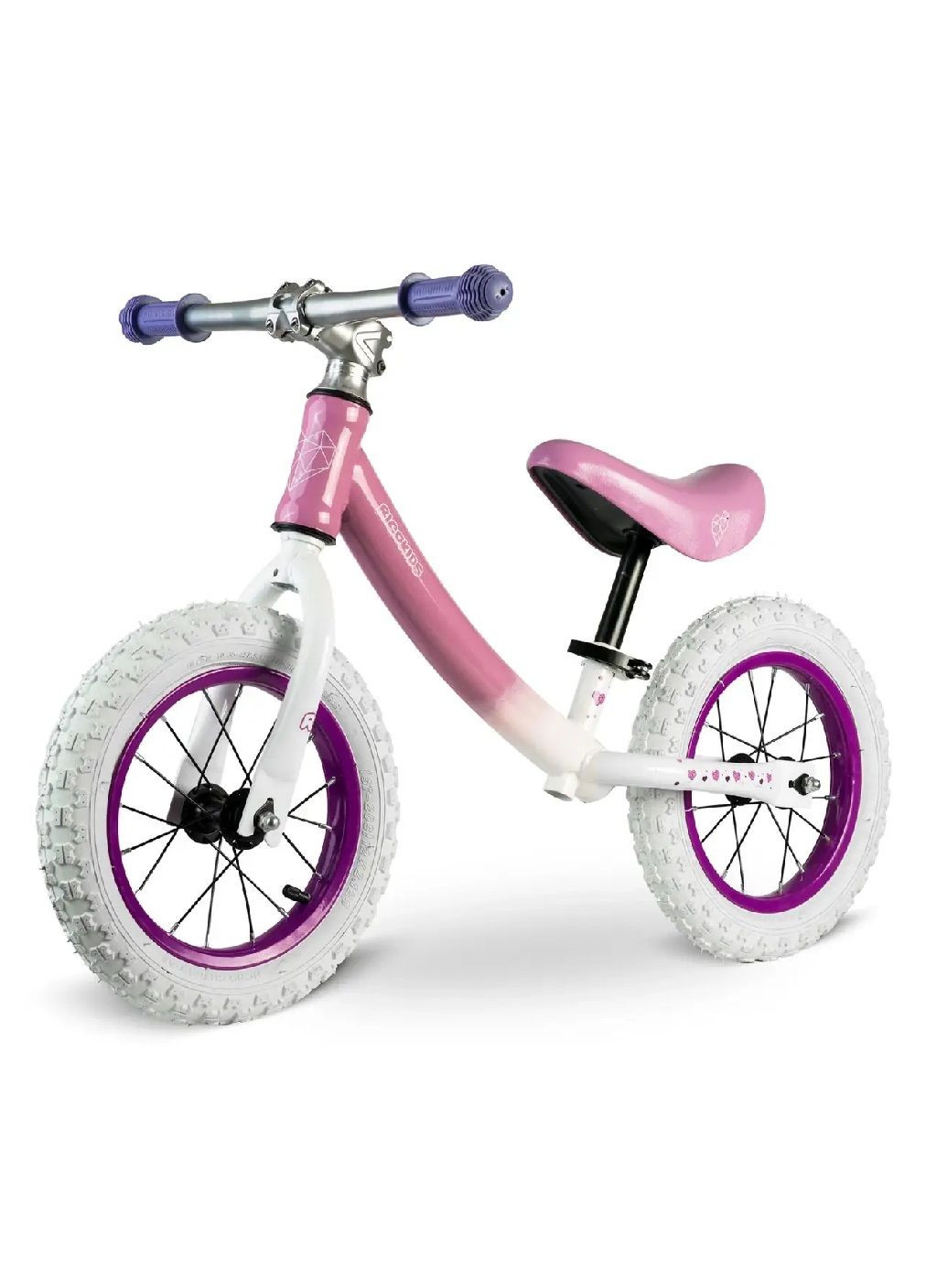 Беговел самокат беспедальный велосипед для детей девочек с прорезиненными ручками со стопорами (476530-Prob) Бело-розовый Unbranded (283608293)