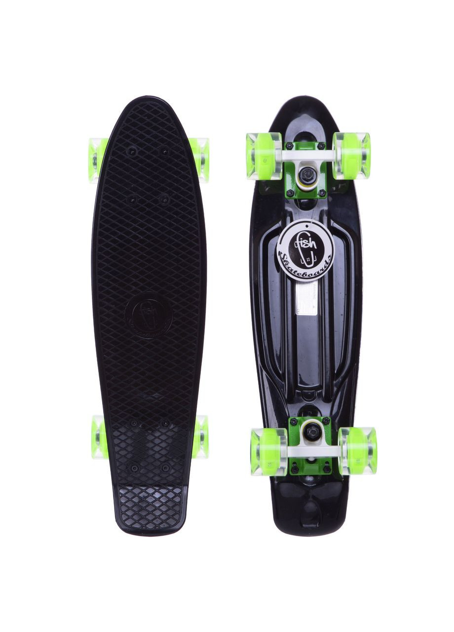 Скейтборд пластиковий LED WHEELS FISH 22in з світящими колесами (чорний-сал-сал) (SK-405-7) Penny (361437412)