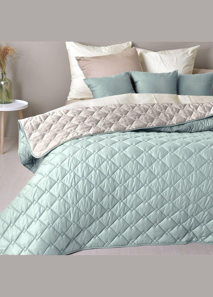 Покривало 180х210 см стьобане двостороннє якісна стібка мікрофібра на ліжко, диван мята сіре IDEIA (302975654)
