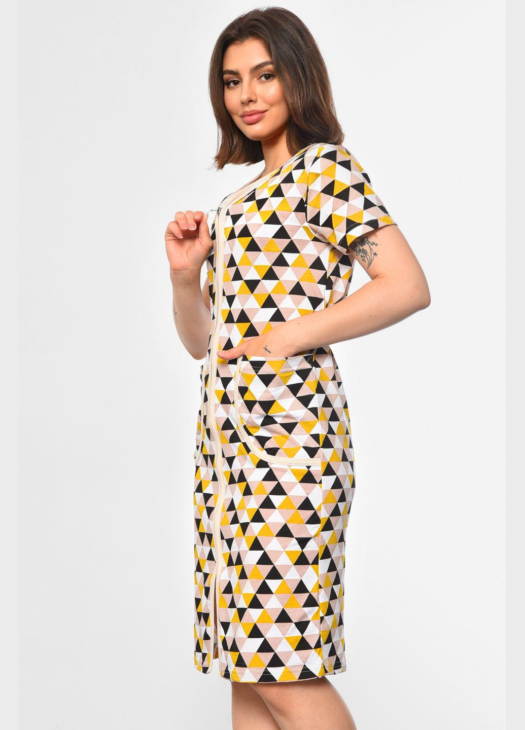 Халат жіночий з принтом бежевого кольору Let's Shop (296983906)