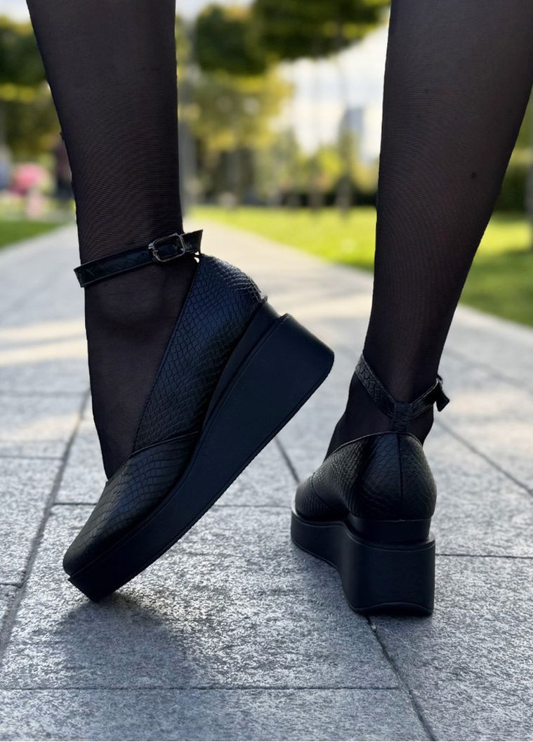 Vasha para Туфлі жіночі чорні на платформі, натуральна шкіра пітон туфлі-човники чорний з натуральна шкіра, україна — демісезон (362894391)