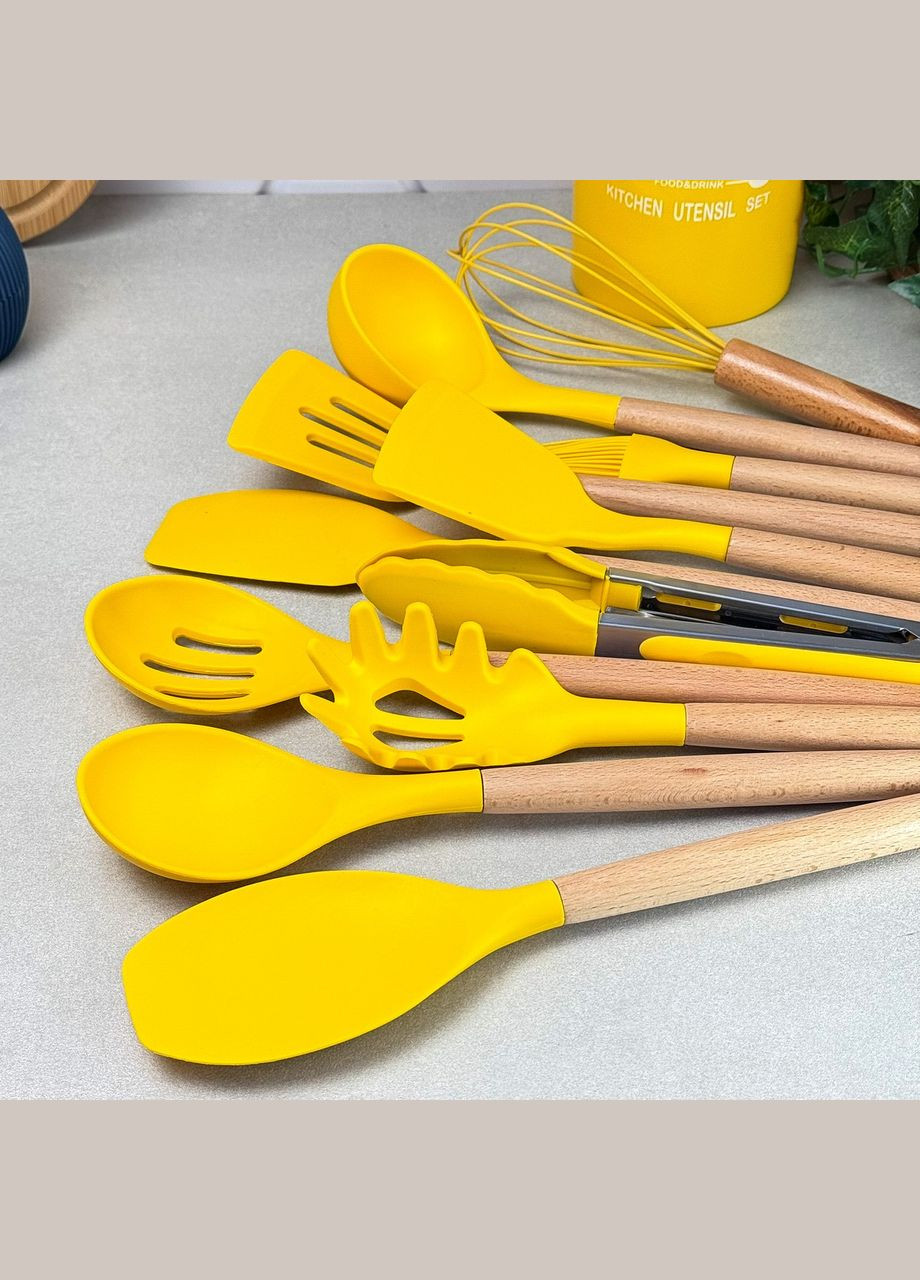 Набір кухонних девайсів силіконовий жовтий 12 предметів з підставкою GK-2143Y Kitchen Art (334011015)