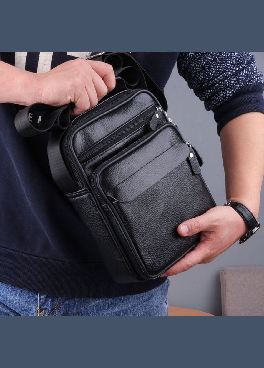 Чоловіча шкіряна сумка через плече практичний месенджер із натуральної шкіри з ручкою чорна 22*26*9 см Bexhill (338373029)