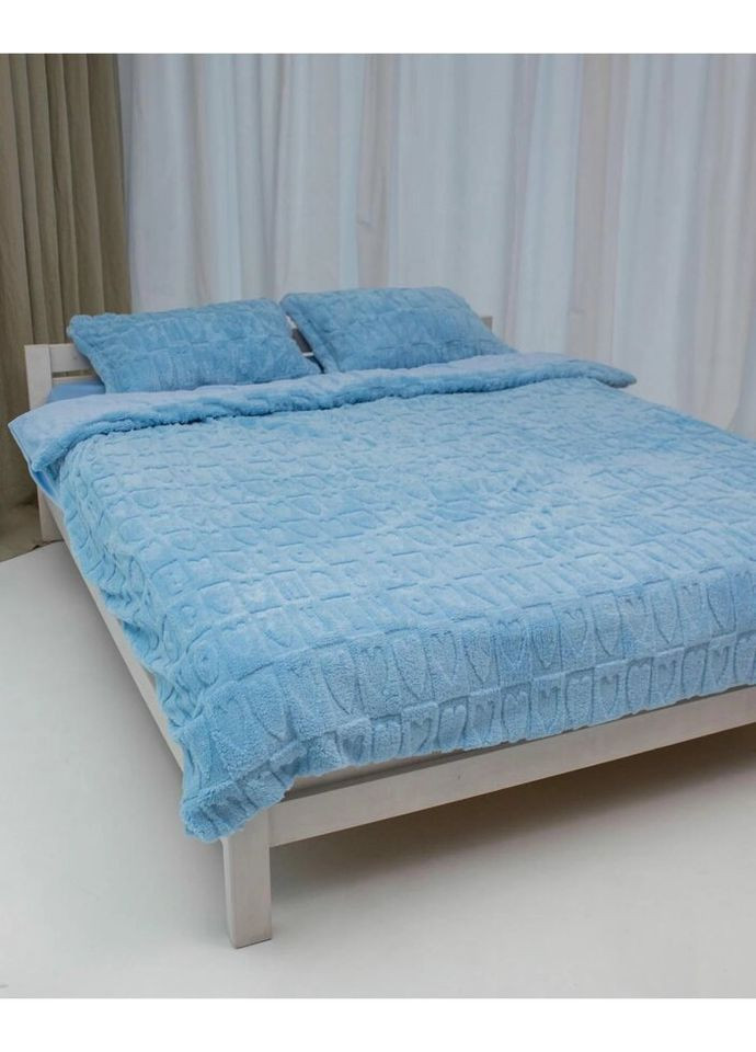 Постільна білизна плюшева двоспальна Home 20716 180х215 см блакитна DUSHKA (327790656)