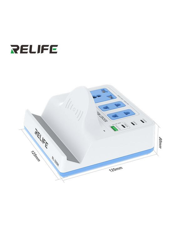 Бездротовий зарядний пристрій RL-309H / 1XUSB QC / 3xType-C PD / подовжувач 220В / 72W Max Relife (324610299)