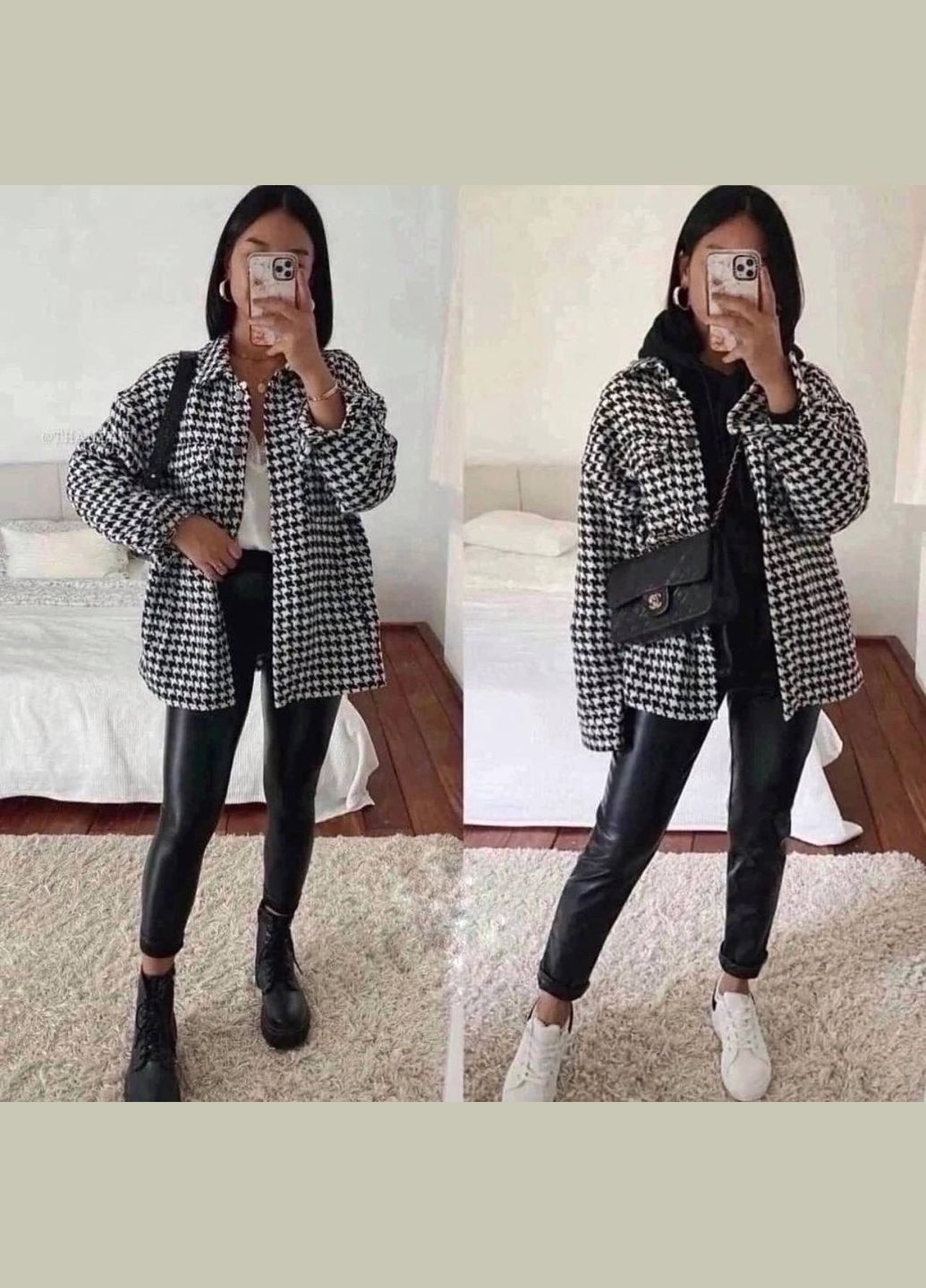 Чорна жіноче пальто-сорочка на гудзиках колір чорно-білий р.50/52 449002 New Trend