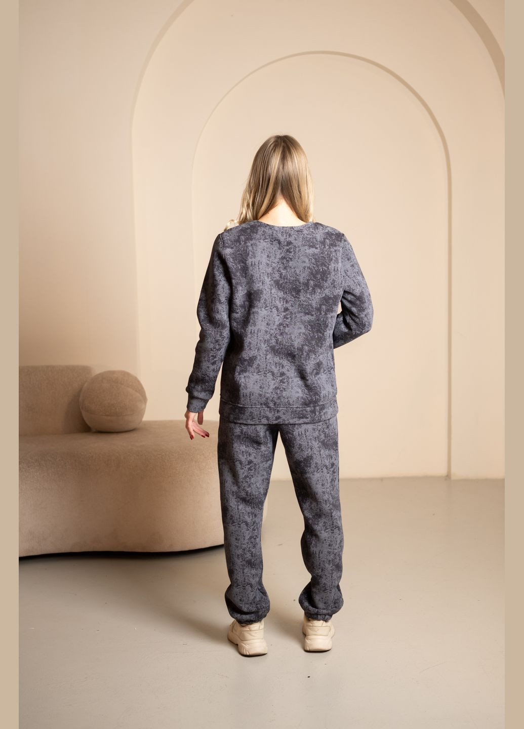 Теплый костюм серого цвета из турецкой тринитки на флисе, No Brand 7030 (316703288)