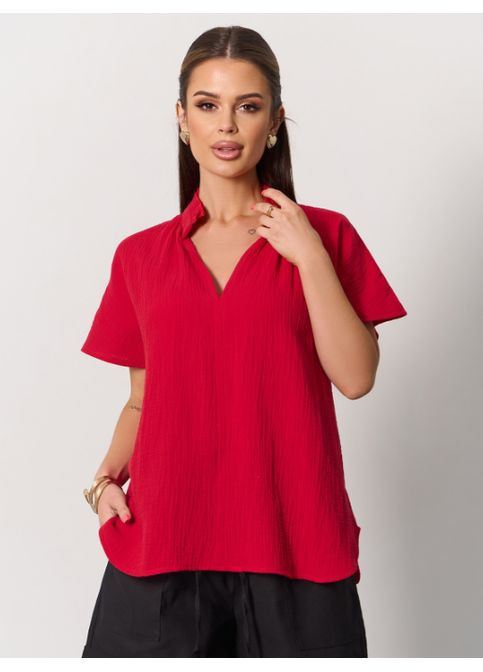 Красная свободная муслиновая блуза No Brand