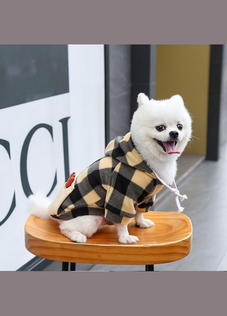 Худи для котов и кошек с карманом Pet Style "Сосиска" Чернобежевая клетка 3XL No Brand - (323234669)