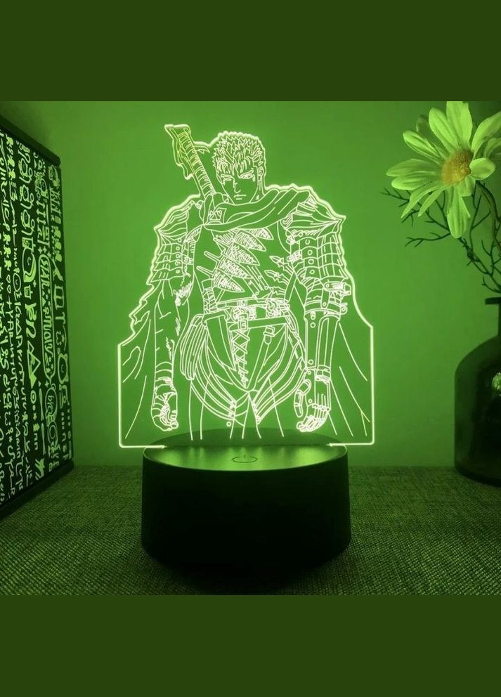 Акриловый 3D стветильник - ночник Аниме Гатс Берсерк Черный Мечник 16цветов +пульт Большой размер 17см х 13см No Brand (322700536)