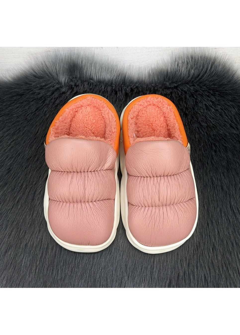 Пудровые тапочки детские теплые Fashion