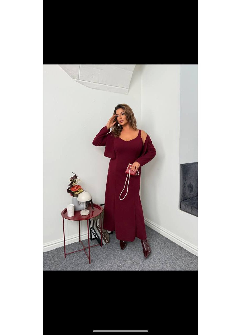 Бордова святковий костюм сукня + болеро з креп-дайвінгу (заміри в описі) сукня-комбінація GD/GL Модний простір однотонна