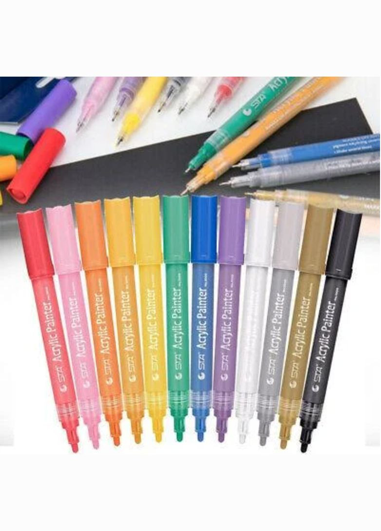Набір акрилових маркери для малювання на різних поверхнях 12 кольорів 2мм, Художній набір STA (337342299)
