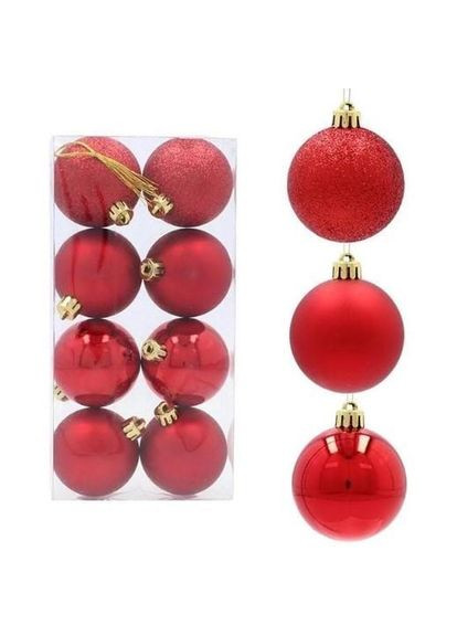 Набір пластикових червоних новорічних кульок 8 шт. D-5 см. 43106 Flora (360639537)