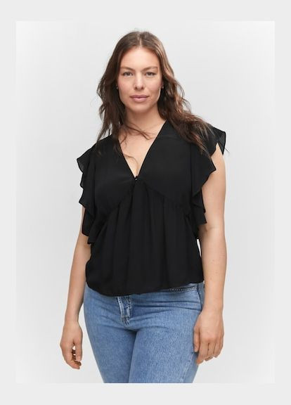 Чёрная блуза з воланами Mango