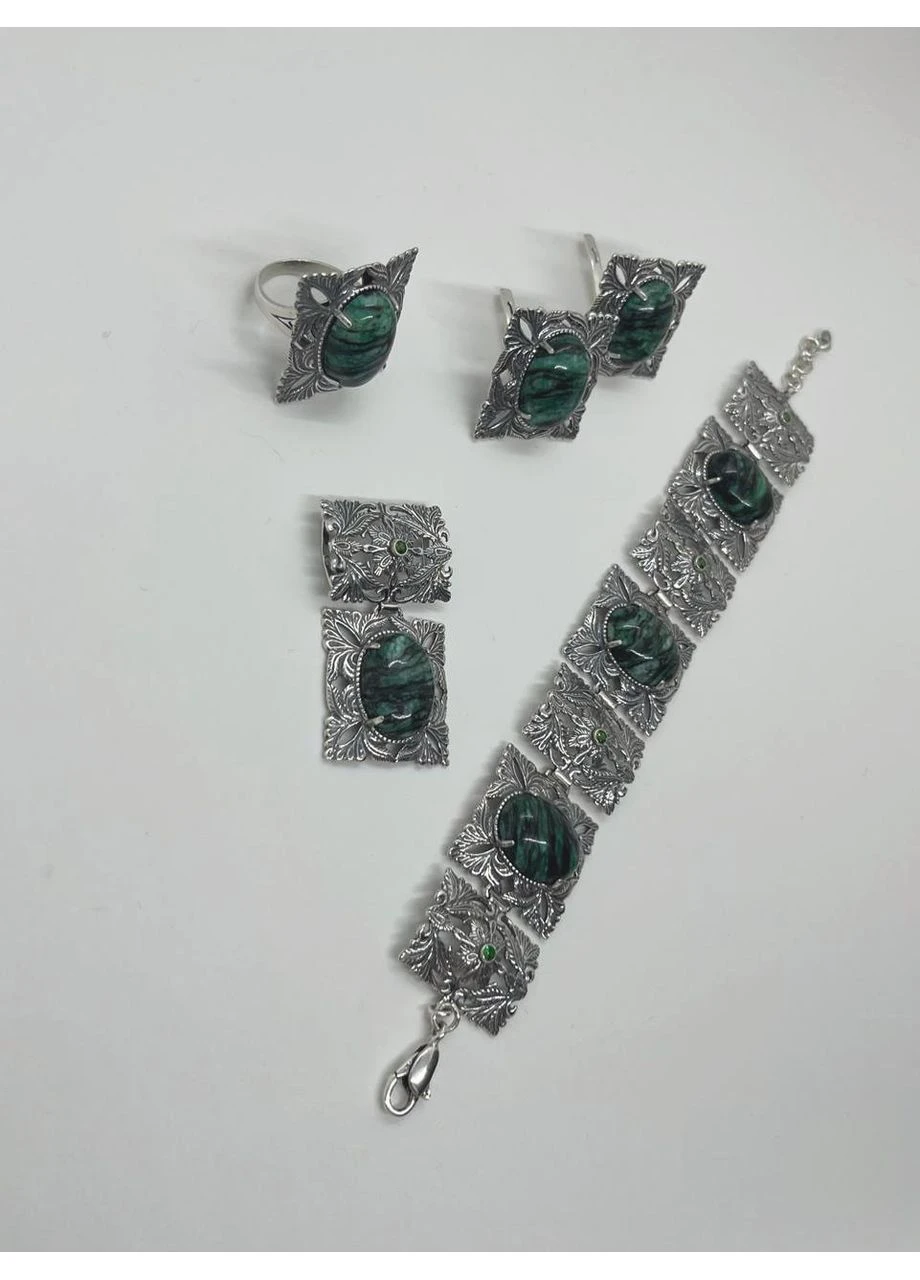 Серьги из серебра с лиственитом 20271 ХАРТОВ (397872673)