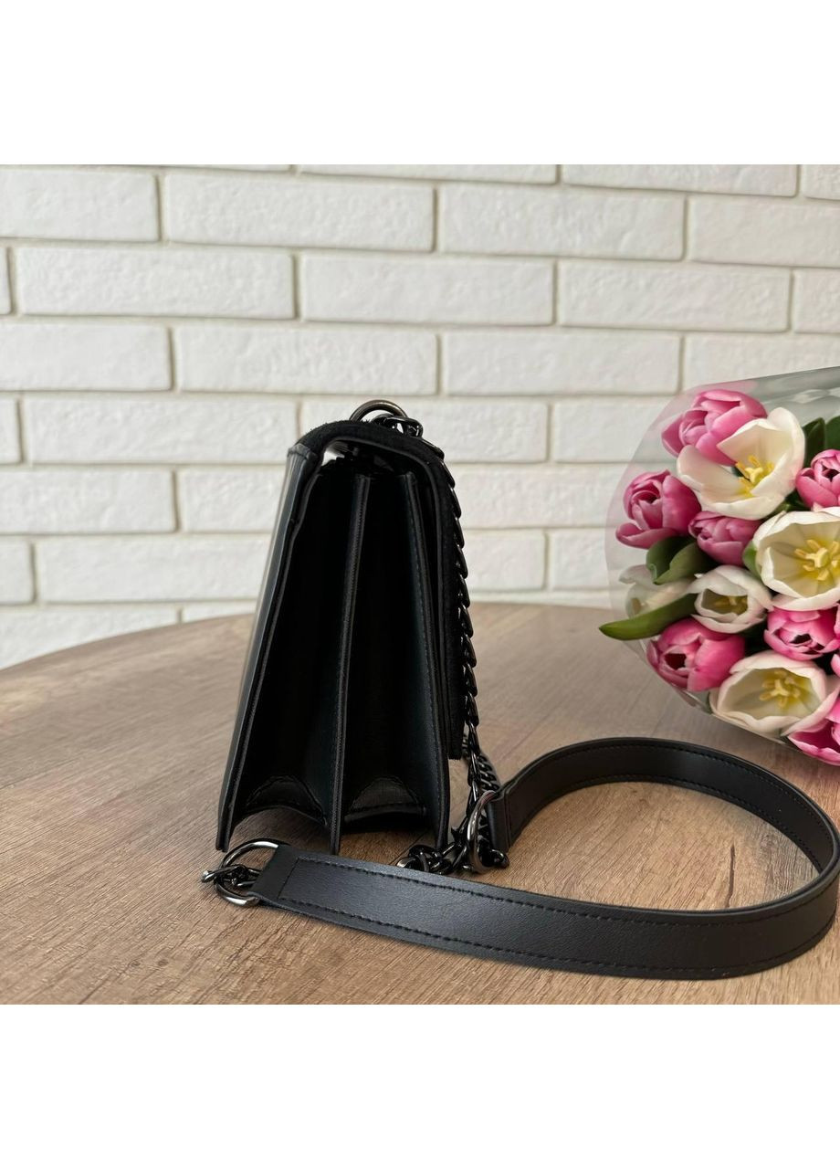 Замшева міні сумочка клатч чорна для жінок з ланцюжком та екошкірою ProDobro (363222403)