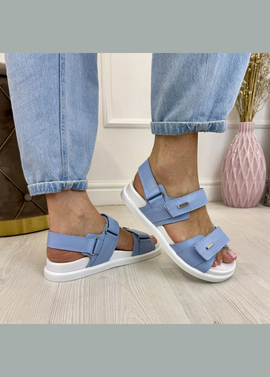 Голубые босоножки кожаные женские с анатомической стелькой.. 38 размер Vasha para на липучке