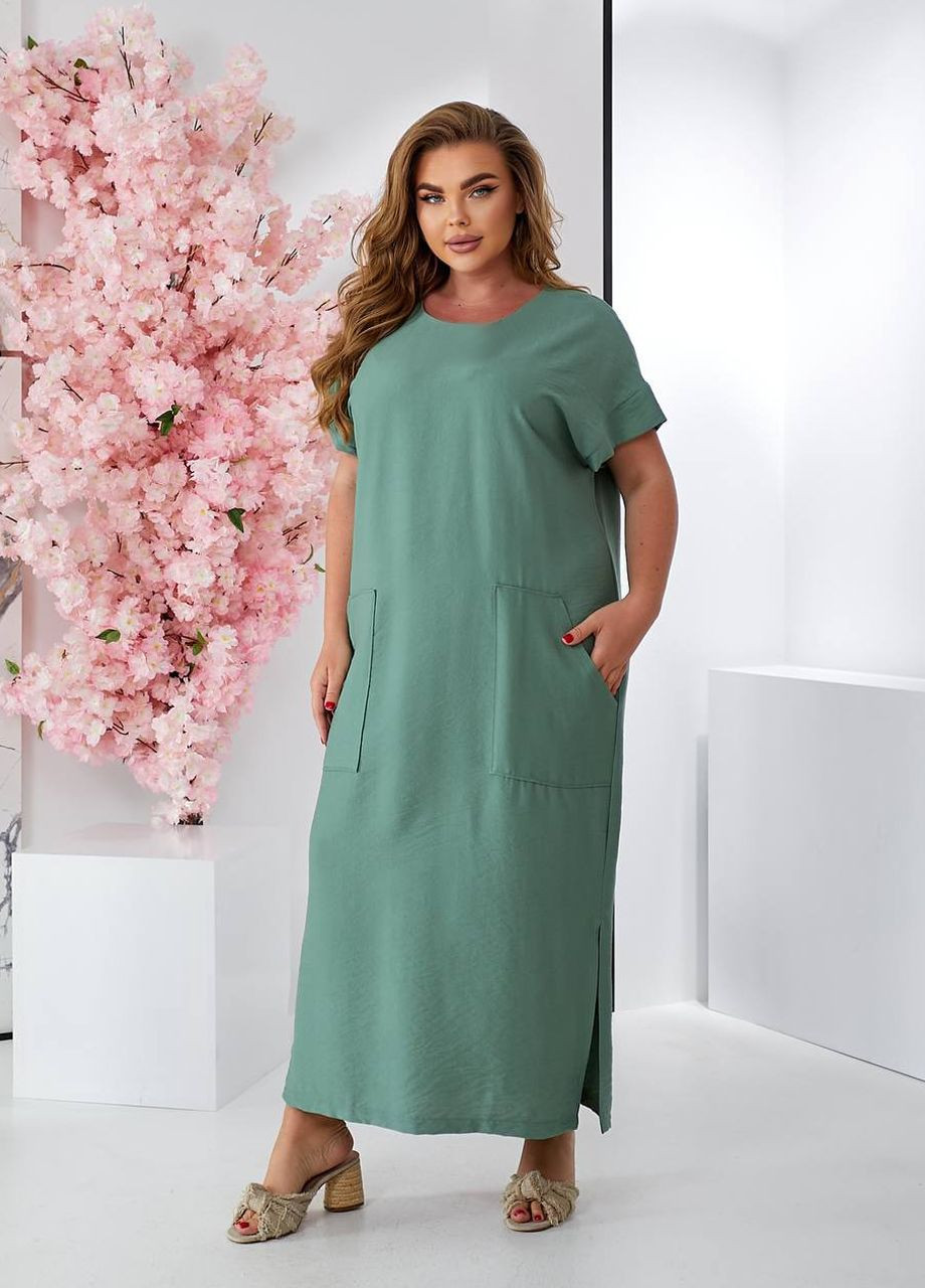 М'ятна кежуал, повсякденний літня вільна довга сукня з коротким рукавом Modena однотонна