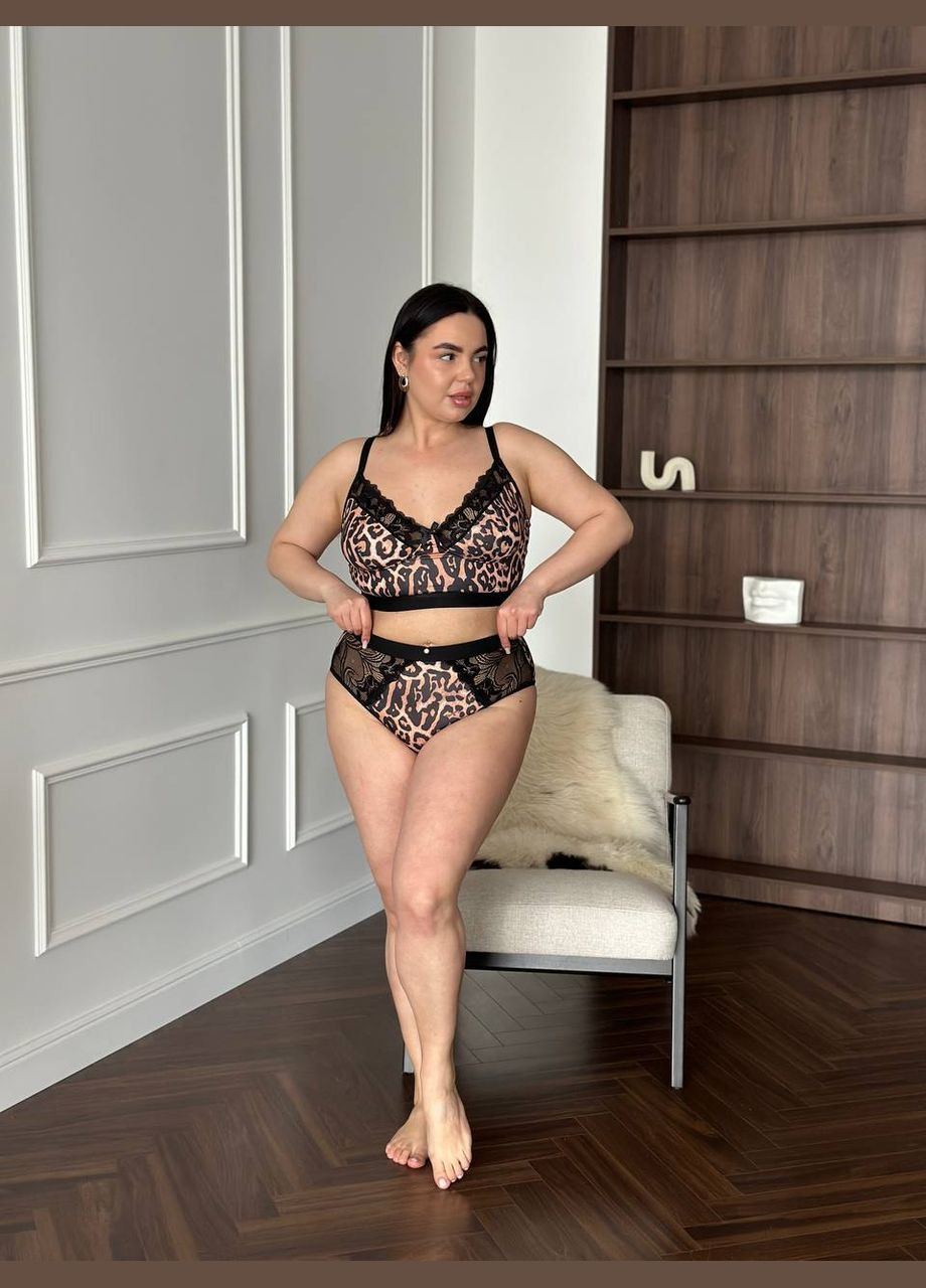 Черный демисезонный комплект белья женский трусики + топ No Brand