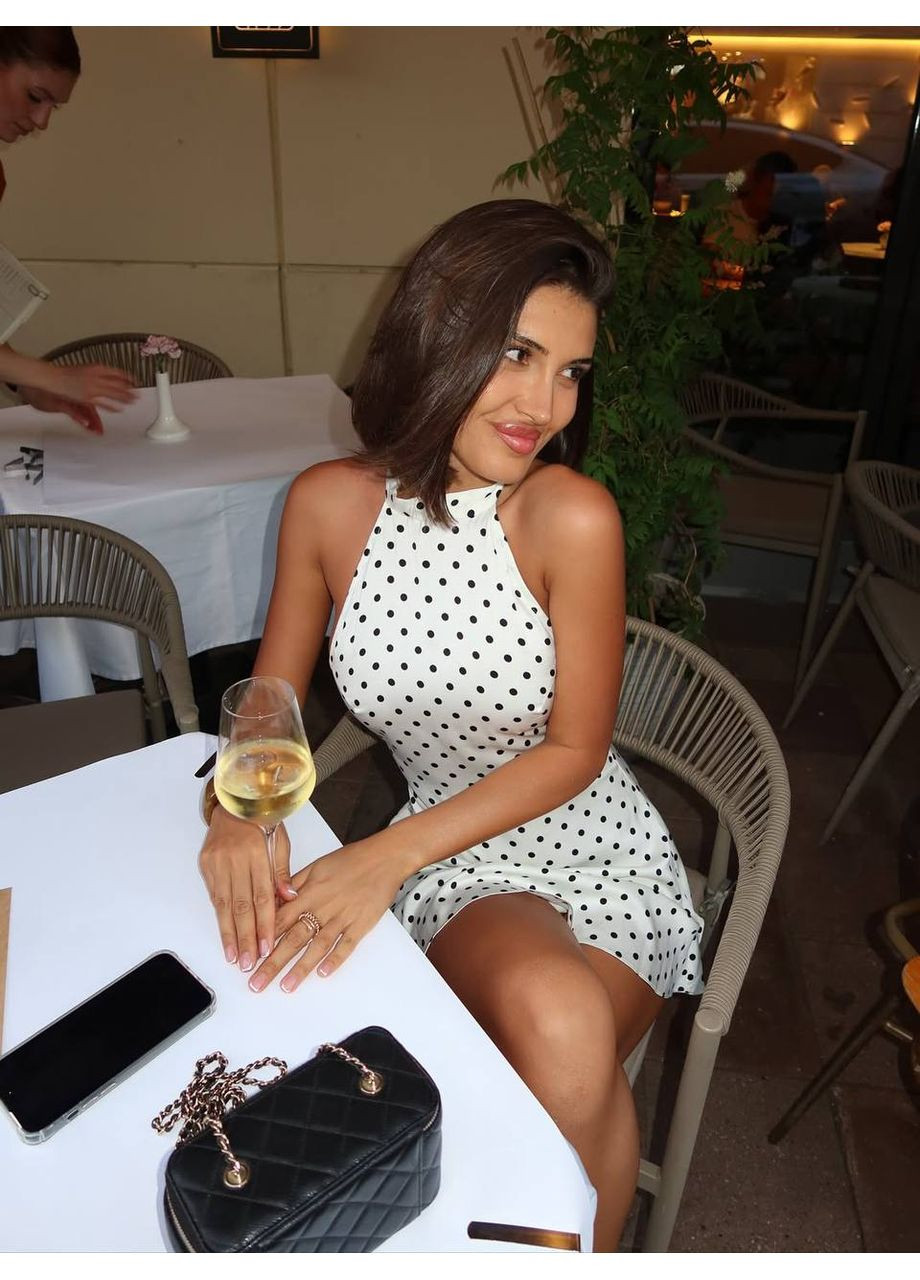 Білий повсякденний, вечірня міні-сукня в горошок з відкритою спиною з відкритими плечима, з відкритою спиною Україна в горошок