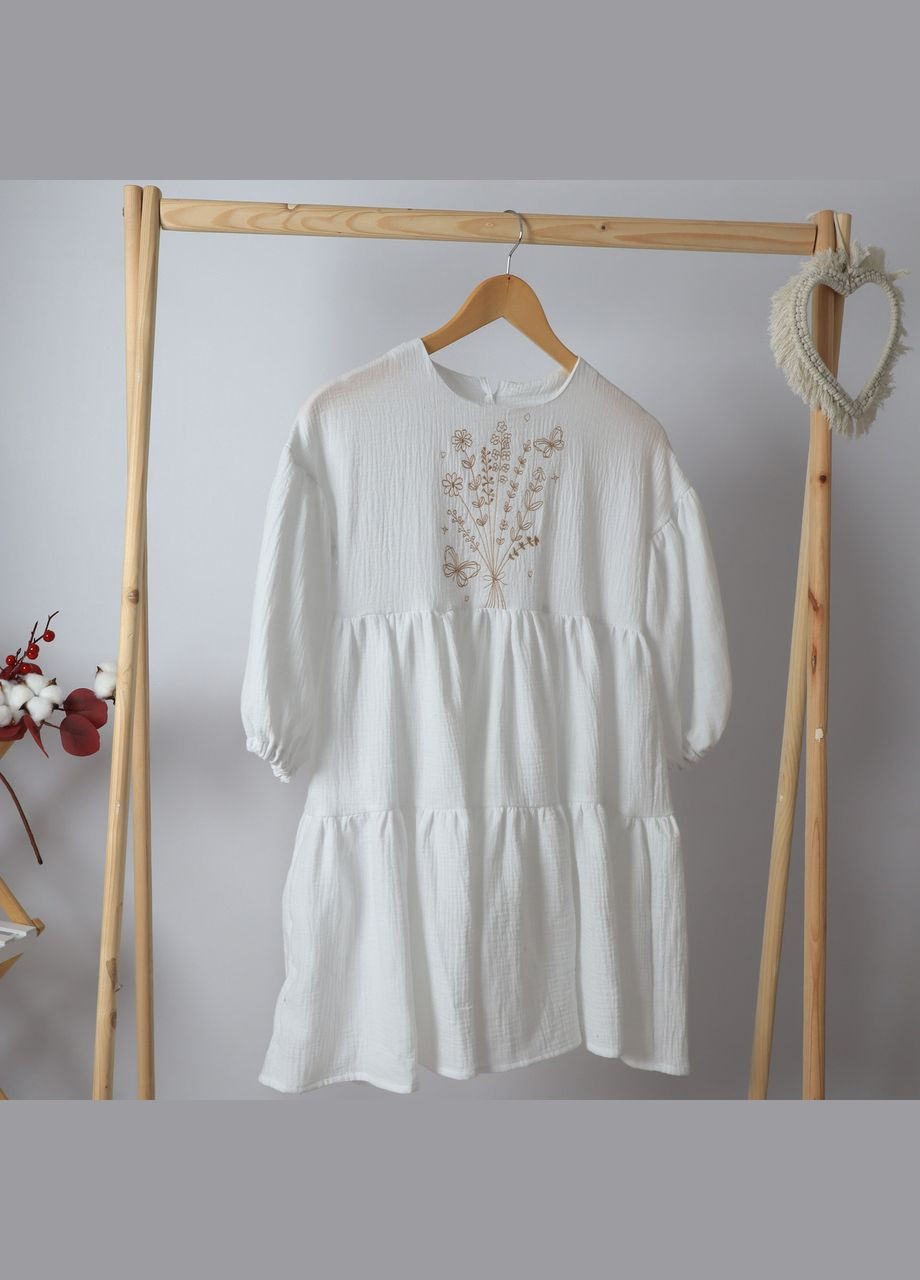 Белое детское длинное праздничное платье с вышивкой "хлоя" из муслина для девочки No Brand (333034960)