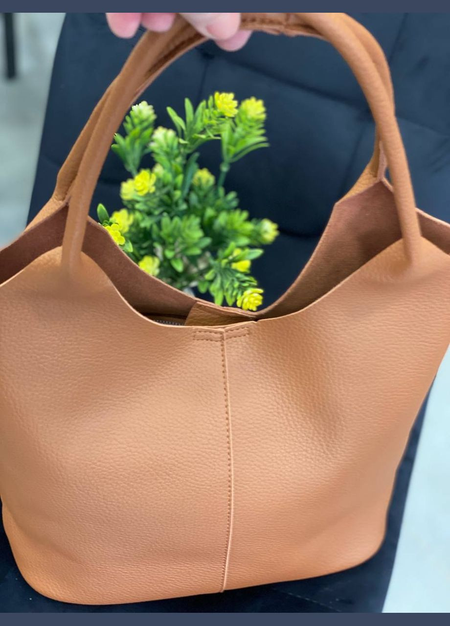 Жіноча сумка+гаманець із еко-шкіри кавового кольору 32234 No Brand (326033611)