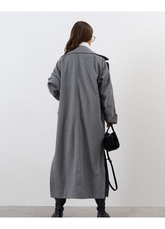 Серое демисезонное Пальто-кокон из кашемира в елку двубортное ISSA PLUS