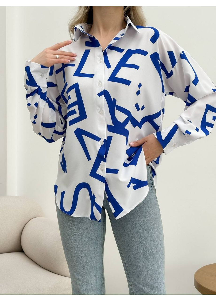 Голубой повседневный, классическая, кэжуал рубашка с абстрактным узором Style Point с длинным рукавом