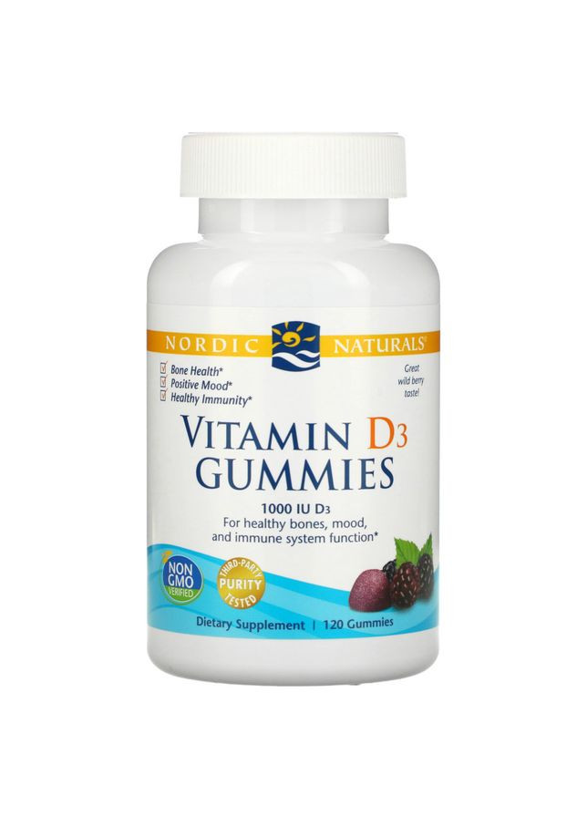 Вітамін D3 Vitamin D3 Gummies, 120 жувальних таблеток для підтримки кісток, зубів та м'язів Nordic Naturals (322209266)