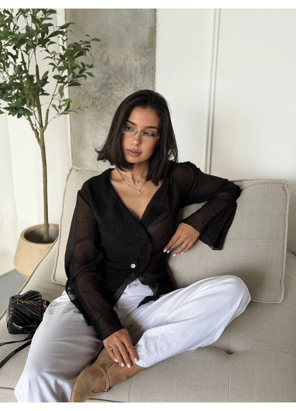 Чёрная блузка женская стильная Style Point