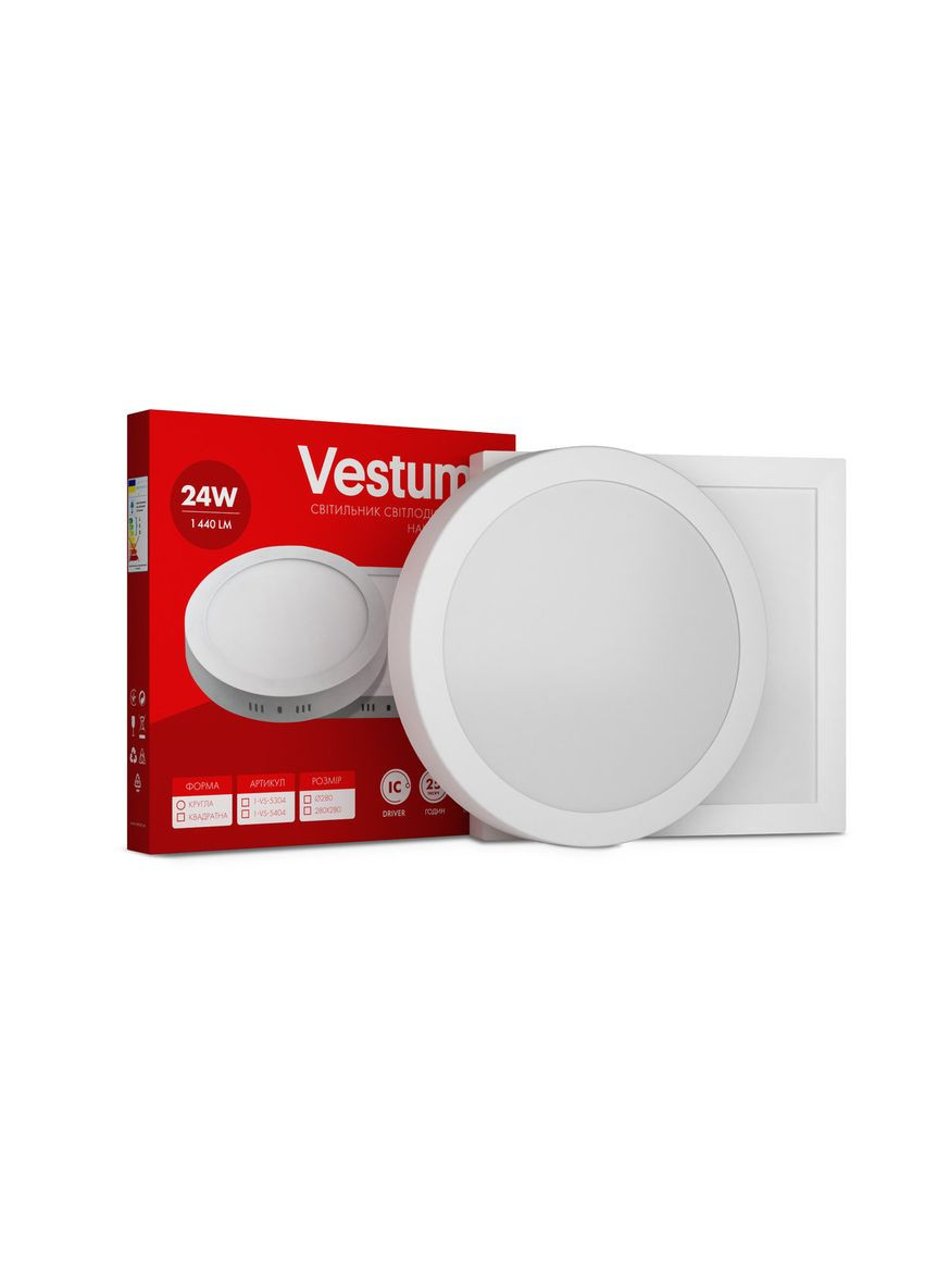 Квадратный светодиодный накладной светильник 24W 4000K 220V 1-VS-5405 Vestum (355926804)