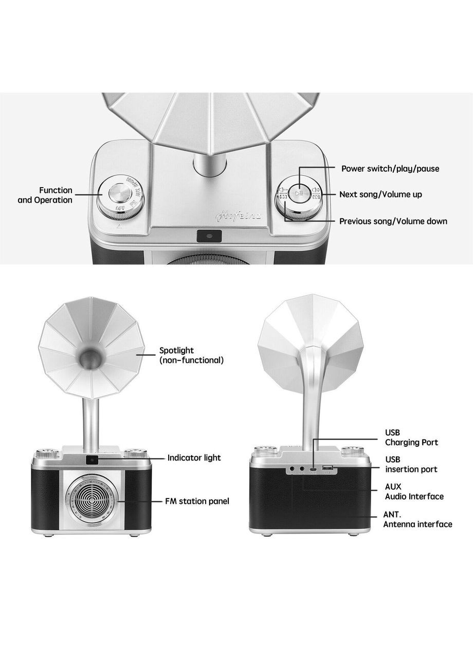Бездротове FM-радіо ретро дизайну hofeinz vs0427 багатофункціональний плеєр з Bluetooth/USB/AUX (чорний) No Brand (300657468)