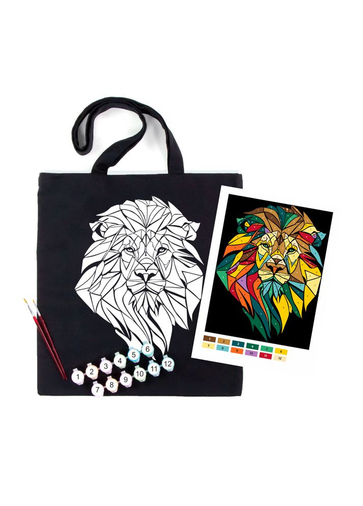 Набір екосумка-розмальовка Неоновий лев 38х42см чорна бавовна 200г/м2 [CD] Rosa Talent (365264607)