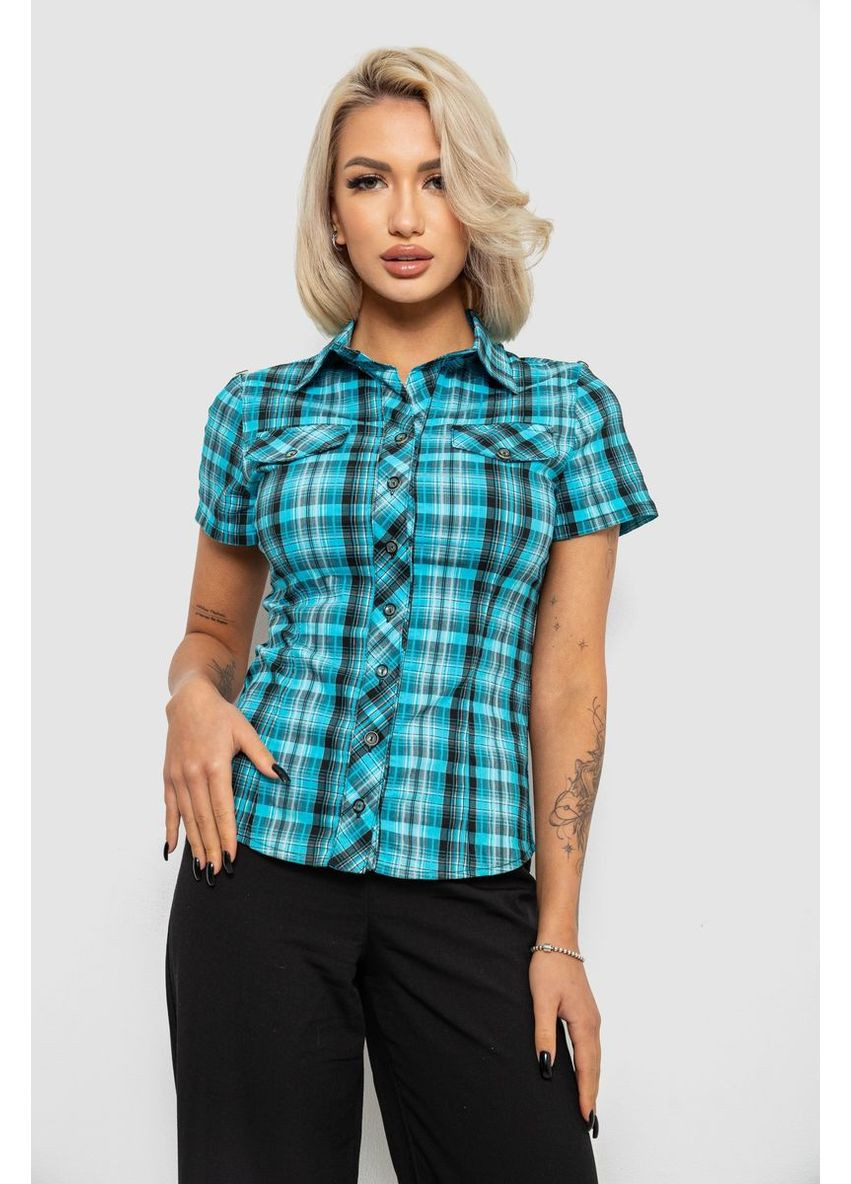 Бірюзова сорочка жіноча в клітинку, колір бірюзовий, 230r065 Ager