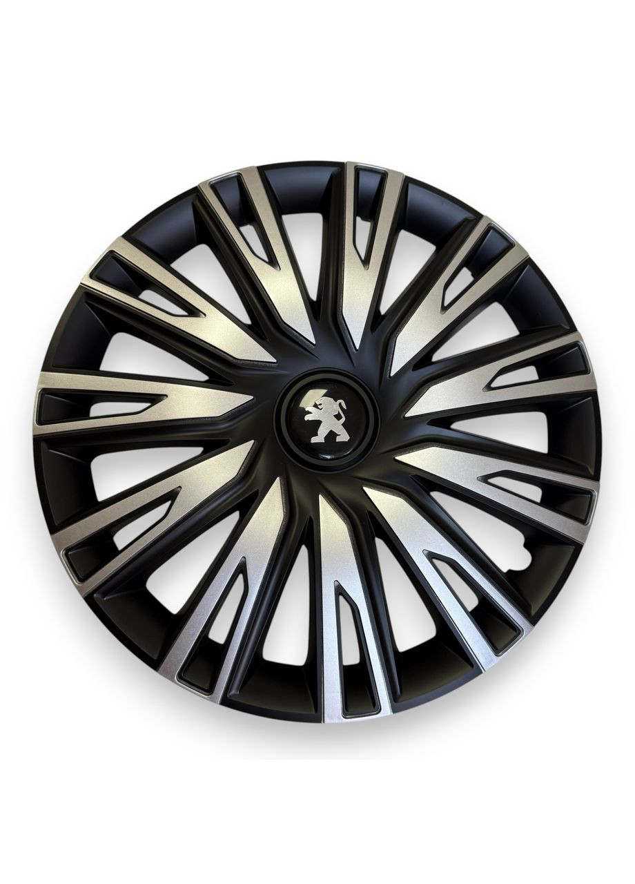 1 штука Колпаки на колеса R15 Copra Silver Black с логотипом Peugeot колпаки на диски Р15 Копра Сильвер Блэк No Brand (364958903)
