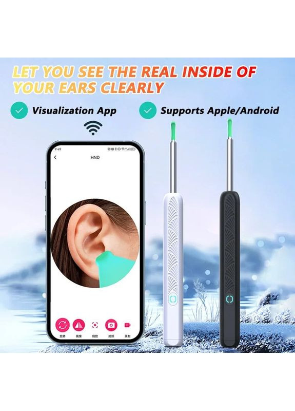 Бездротовий Wi-Fi Отоскоп (ендоскоп) для вух Y39 Black 1080P Full HD з камерою, підсвіткою та набором ложечок China (364233607)
