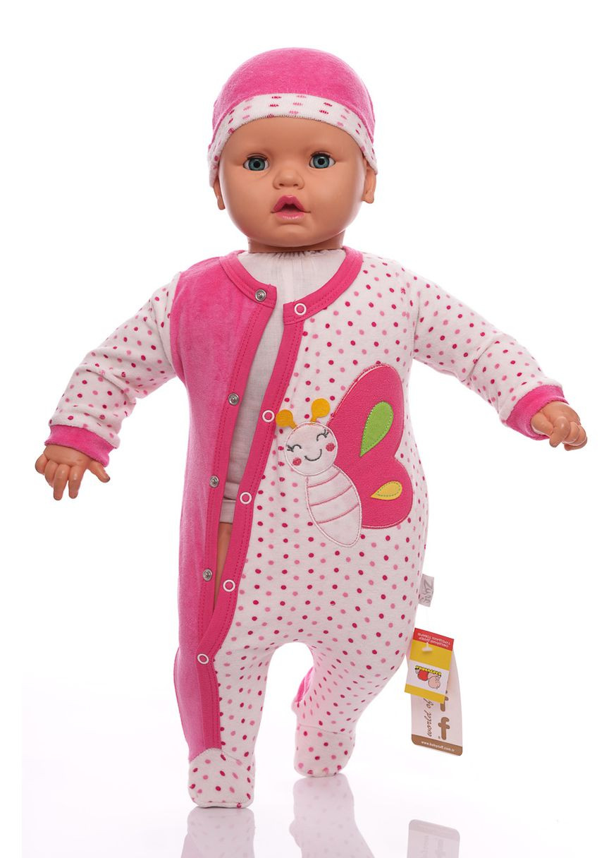 Рожевий зимній чоловічок з шапочкою для дівчинки велюр з метеликом рожевий 56 см (29913) BABYKROHA