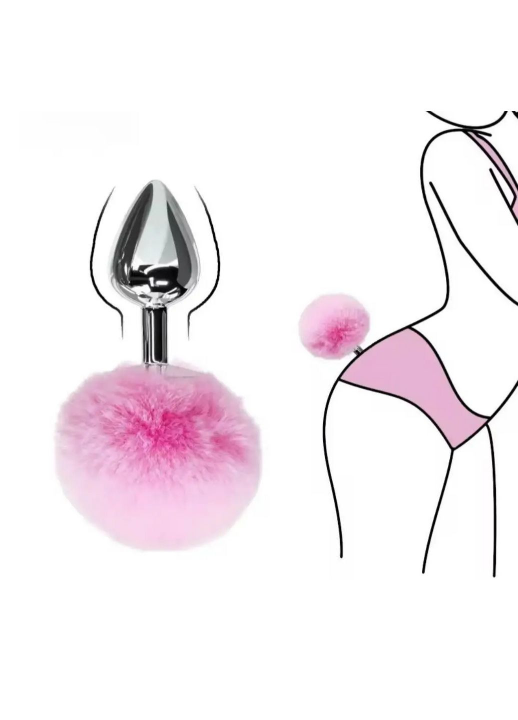 Металлическая анальная пробка Кроличий хвостик пудровый No Brand (316696804)