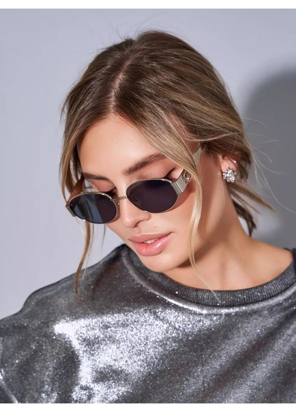 Сонцезахисні окуляри овальні Backstage чорні із сріблом No Brand (306739320)