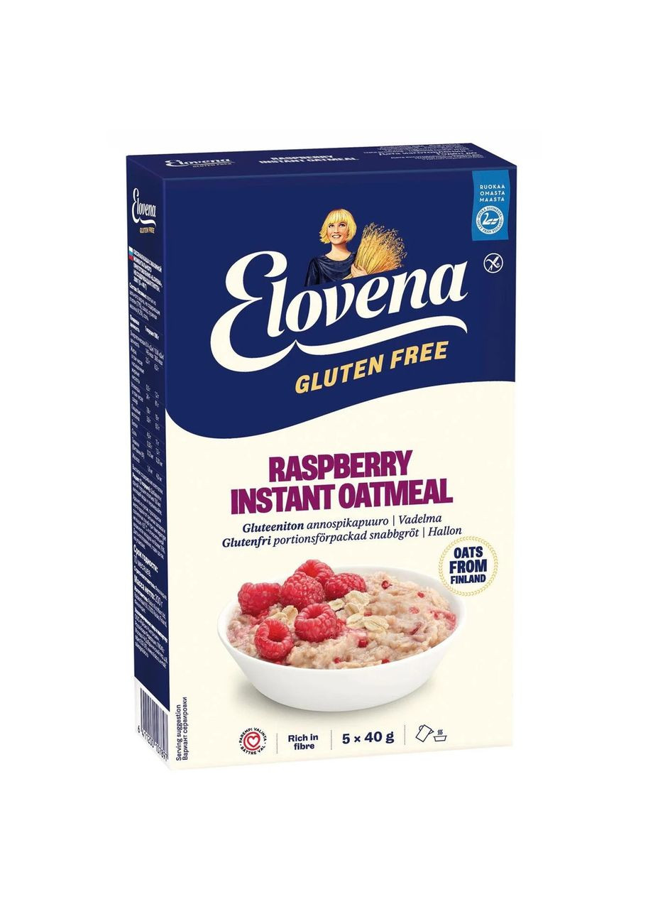 Каша вівсяна Gluten Free Raspberry instant oatmeal з малиною без глютену 200 г Elovena (349810825)