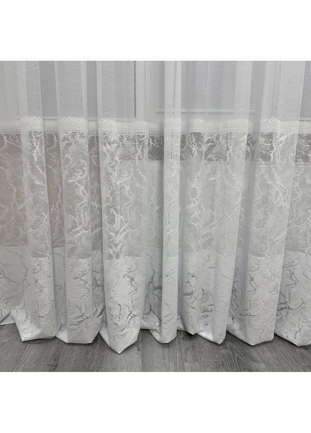 Современный тюль размером 300х270 см в спальню белого цвета. Качественный жаккардовый тюль с рисунком No Brand (316591511)