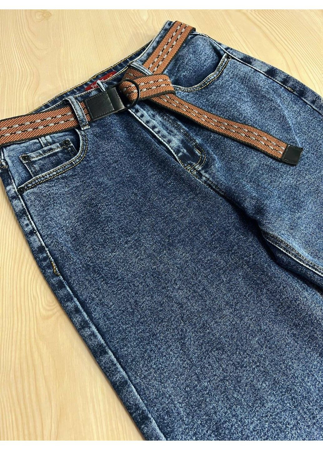 Джинсы женские 8230 палаццо широкие с ремнем синие Vanver - (339506876)