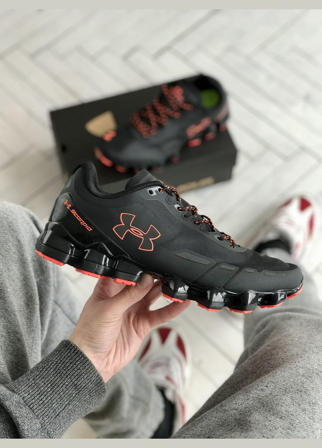 Черные демисезонные кроссовки мужские under armour scorpio black | андер армор скорпио черные No Brand