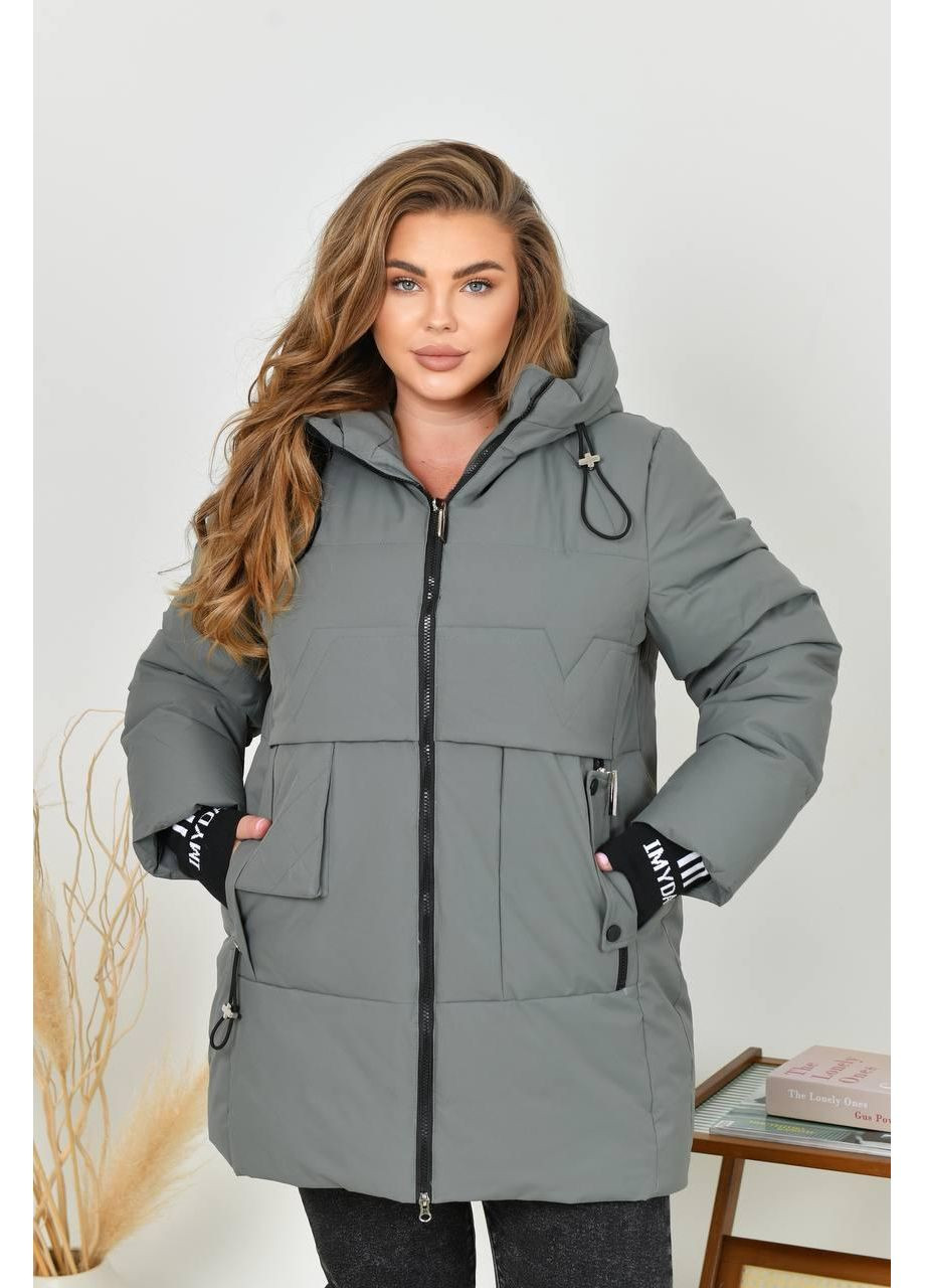 Комбинированная демисезонная женская куртка арт. 5609 серого цвета No Brand