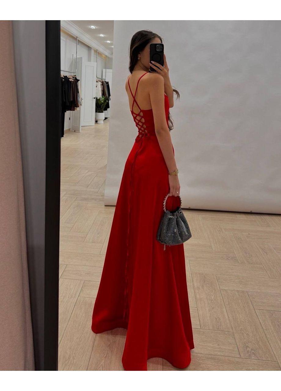 Червона коктейльна, святковий, вечірня жіноча максі сукня з атласу а-силует Avanti однотонна