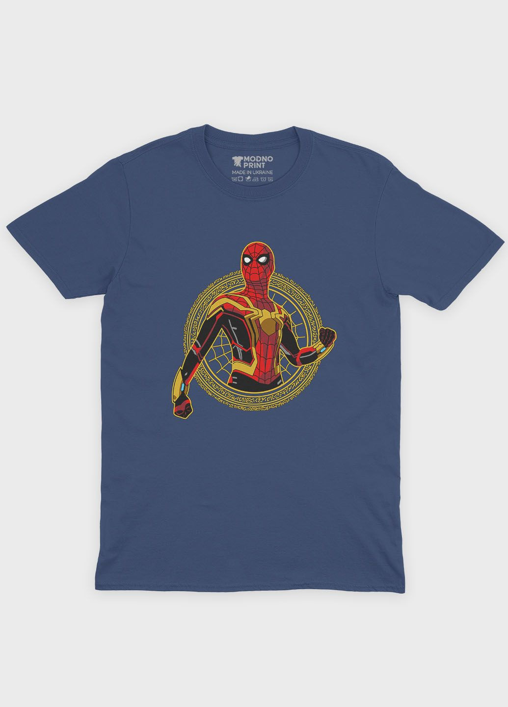 Темно-синяя летняя мужская футболка с принтом супергероя - человек-паук (ts001-1-nav-006-014-076-f) Modno