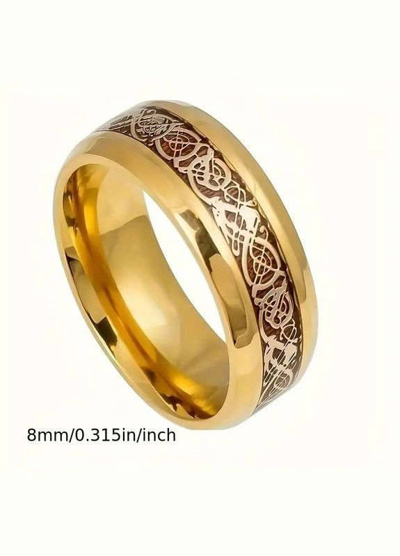 Модна чоловіча каблучка з давнім візерунком, нержавіюча сталь, обручка, золотиста, розмір 18 Fashion Jewelry (317242080)